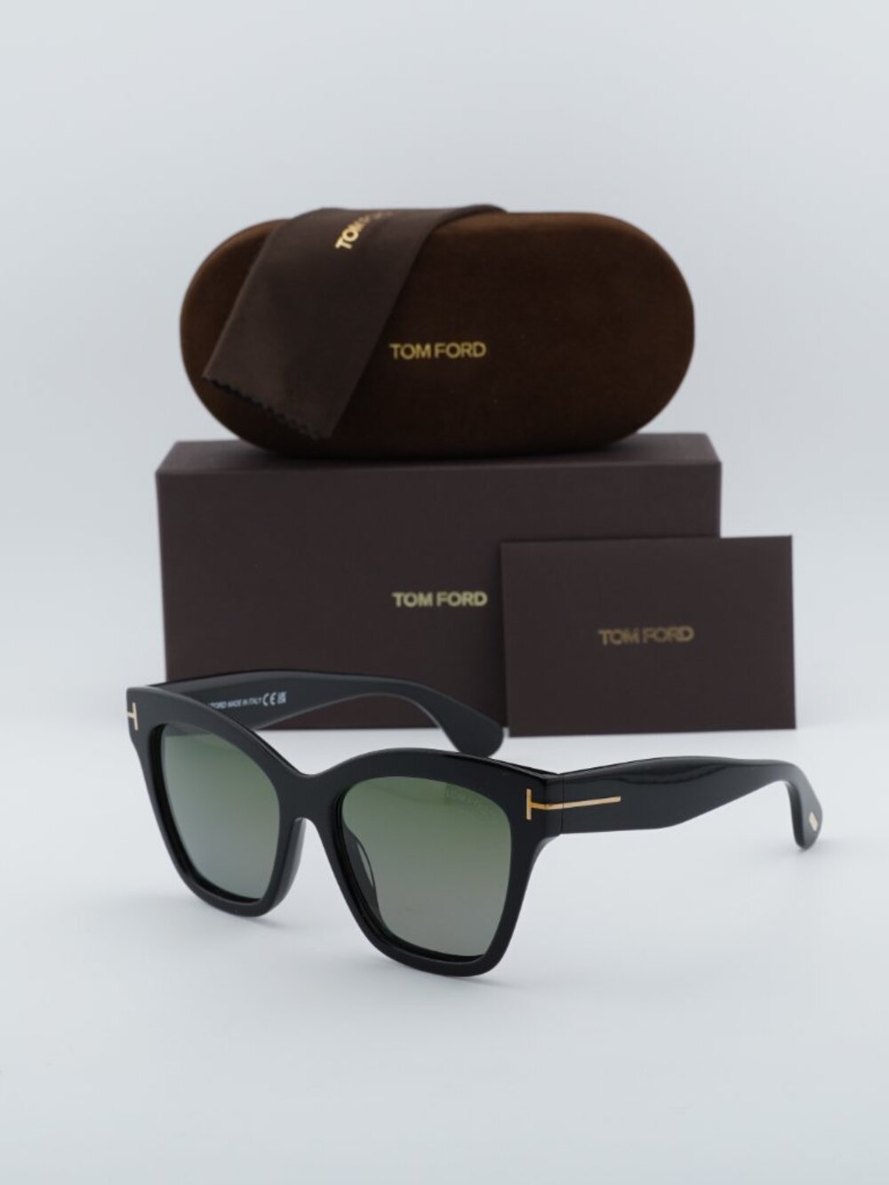 Tom Ford Elvira FT1217 01R Cat Eye Sunglasses - Black/Green Polarized